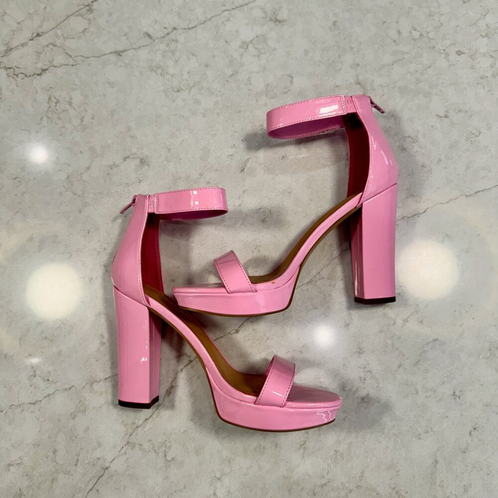 Steve Madden Pink Patent Platform Block Heel Women's 8.5 Y2K Coquette Going Out - Picture 11 of 16